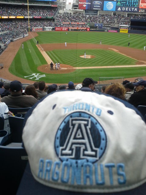 jaynutt50's tweet photo. Since it's #NotJuneYet we're reppin' the double blue of the @TorontoArgos in the land of pinstripes. https://t.co/a6jZGIzpdb