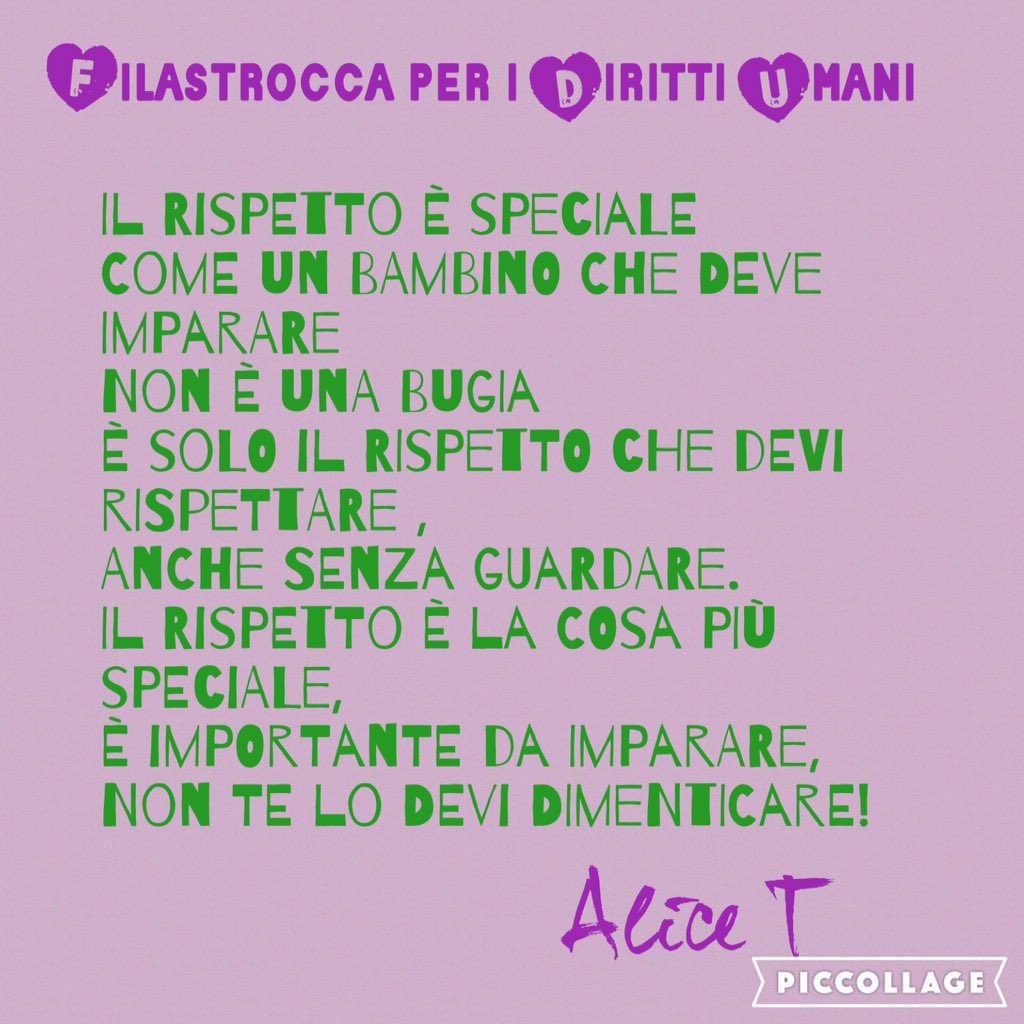 TerzePrimaria's tweet photo. Filastrocca per i diritti umani scritta dai bambini dopo aver letto #ilcamminodeidiritti di @JannaCarioli.
#TwAlbi https://t.co/Kqm9xu7o9a