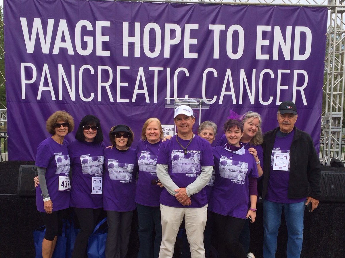 thommrozek's tweet photo. My posse. A 4-year survivor with @lisa_mrozek #PurpleStride @PanCANLA https://t.co/dPY8tcPcrT