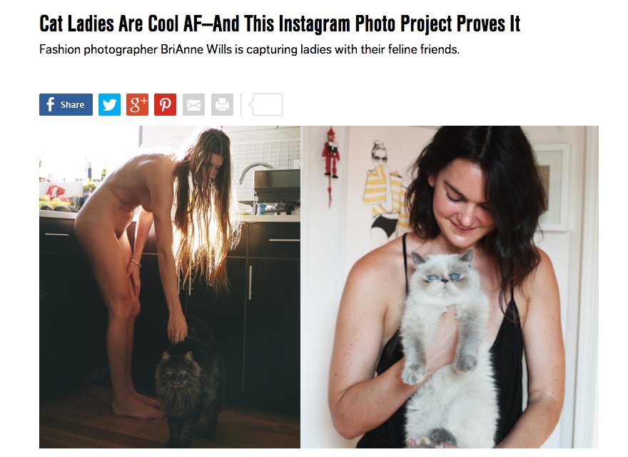 .<a href="/SELFmagazine/">SELF</a> "Brooklyn-based photographer BriAnne Wills is redefining the term “cat lady"

bit.ly/1rzWVJh