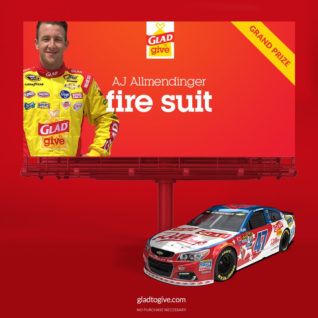 gladproducts's tweet photo. It just gets better...retweet for a chance to win a fire suit worn by @AJDinger! Drawing after 100 RTs #gladtogive https://t.co/h0lc5qrwJp