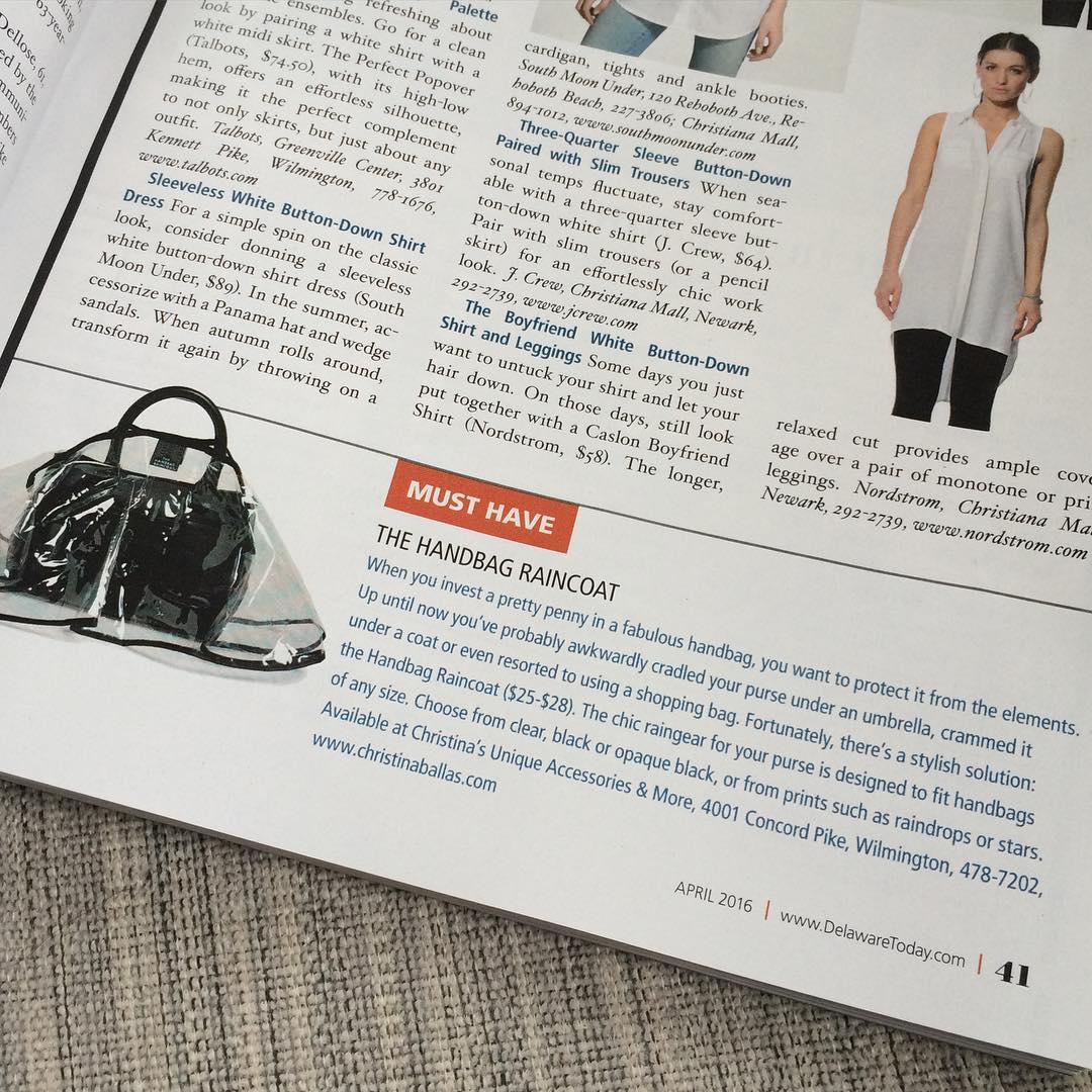 HandbagRaincoat's tweet photo. Thanks @DelawareToday for the love! A must-have item, get your #HandbagRaincoat at Christina's Unique Accessories. https://t.co/bRNHUNViP1