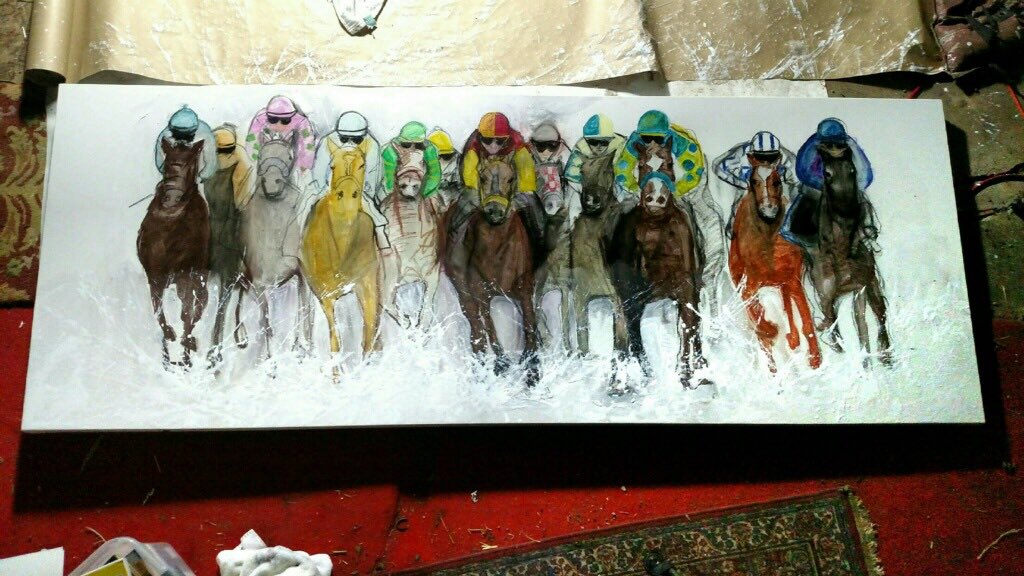 BilPaints's tweet photo. And they're off - Happy #DerbyDay. Custom #KentuckyDerby painting for @LeeParkJC #DayAtTheRaces #SilentAuction. https://t.co/H5M29kScMz