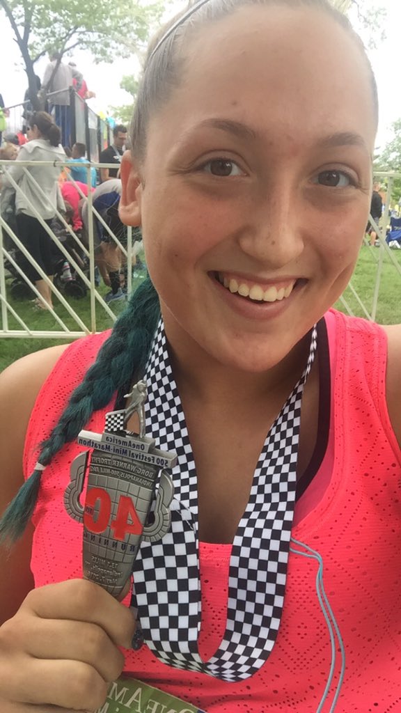 LindseyBoltz's tweet photo. pretty proud of myself considering i didnt train & i've never ran 13.1 miles before 🏃🏅🤘🏼 #indymini2016 https://t.co/iWa0575oGI