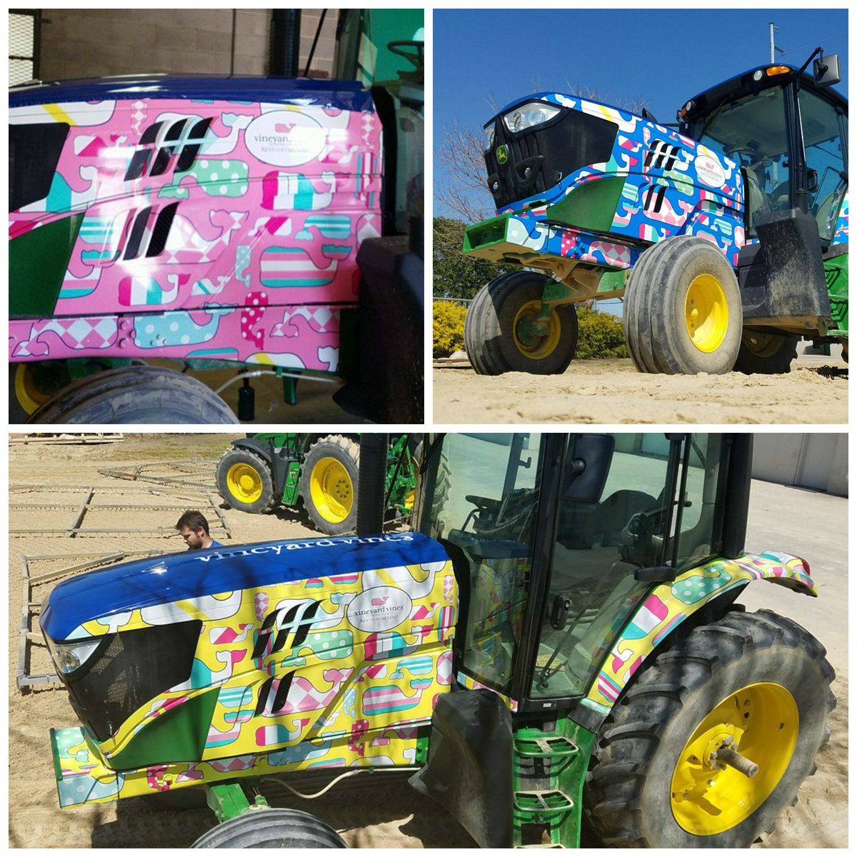 ADGraphics_NA's tweet photo. Look at these tractors wrapped by @johnnylaw81! He used #MPI1005 film for @vineyardvines at the @KentuckyDerby. https://t.co/YBrMKLy3rR