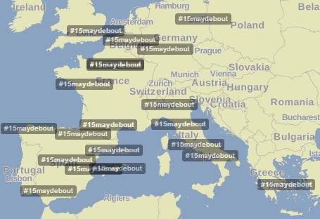 GlobalDebout's tweet photo. All over in #Europe people are shouting: #15maydebout. Let's take the squares all together, everywhere https://t.co/a67XJPQMO1