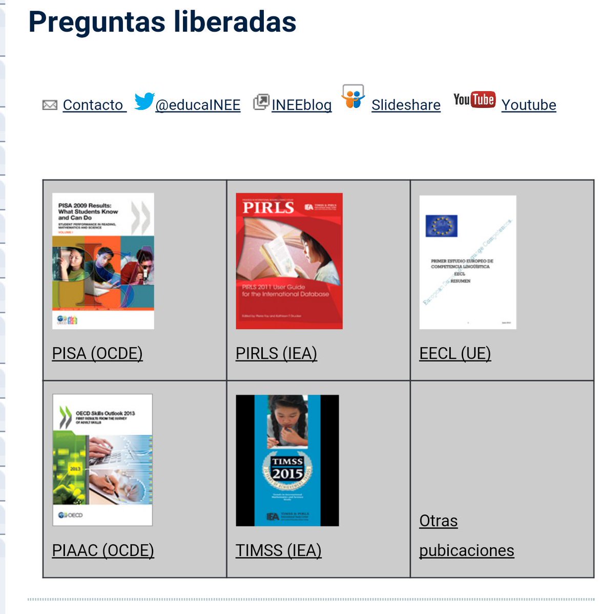 educaINEE's tweet photo. Todas las preguntas liberadas evaluaciones internacionales #PIRLS #TIMSS #PISA #PIAAC #EECL https://t.co/utYIgUsPus https://t.co/2tIwI9q1bl