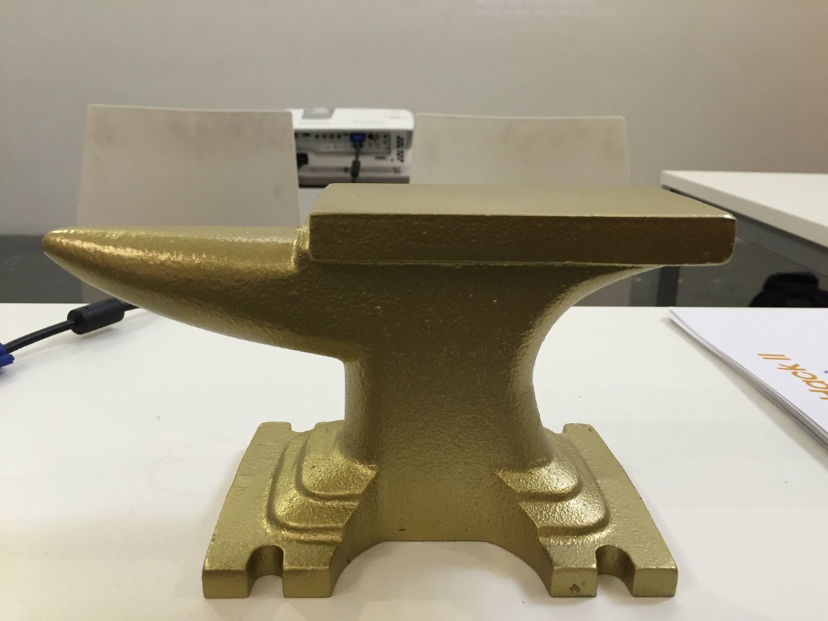MLHacks's tweet photo. Here's the awesome golden anvil trophy you can win, and yes, it's really an anvil. #AnvilHack #AnvilHackII https://t.co/U7nUl1pSJU