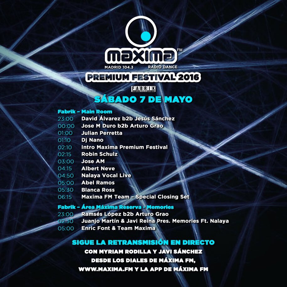 DjJaviReina's tweet photo. Los horarios de esta noche!! @fabrikdiscoteca @maximafm_radio @juanjomartin @MemoriesParty https://t.co/na3hG7I2FS