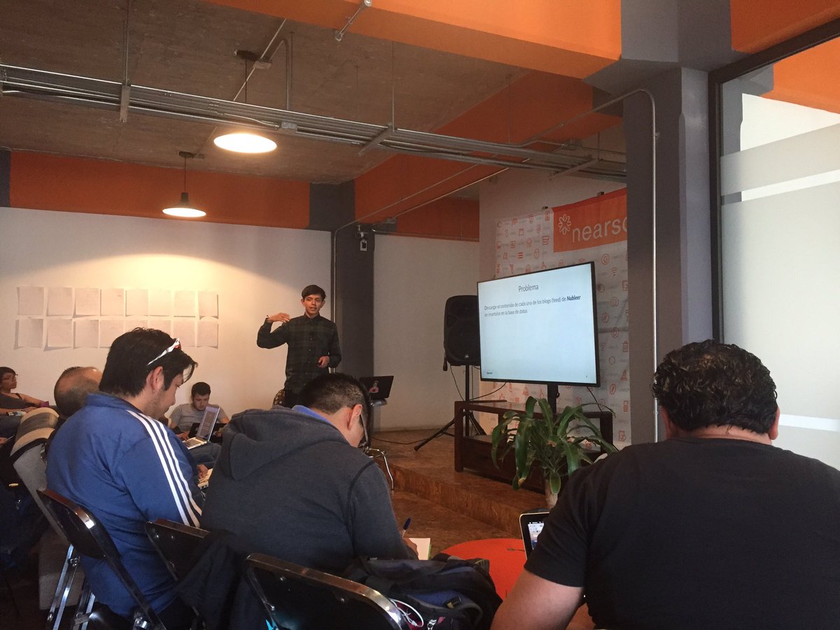 ecamacho's tweet photo. .@Gmora08 Hablando de cómo usó OTP con elixir en @Nubleer en el meetup de elixir en las oficinas de @nearsoft https://t.co/d1Lwop9dZZ