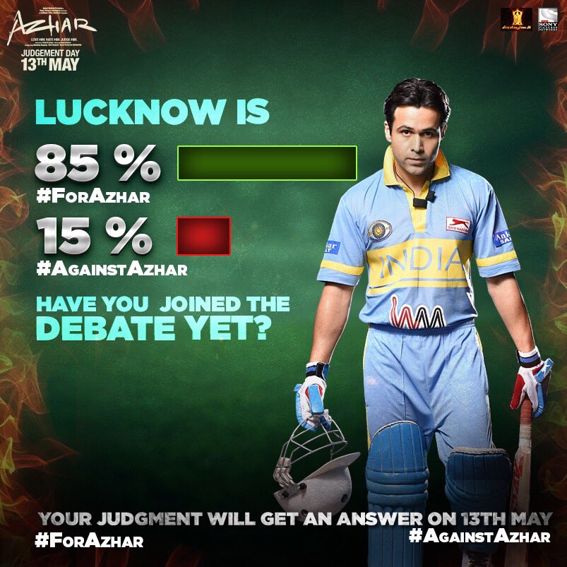 AzharTheFilm's tweet photo. Lucknow's verdict on #ForAzhar or #AgainstAzhar is out. Have you joined the debate yet? https://t.co/CMK0fyPjdU