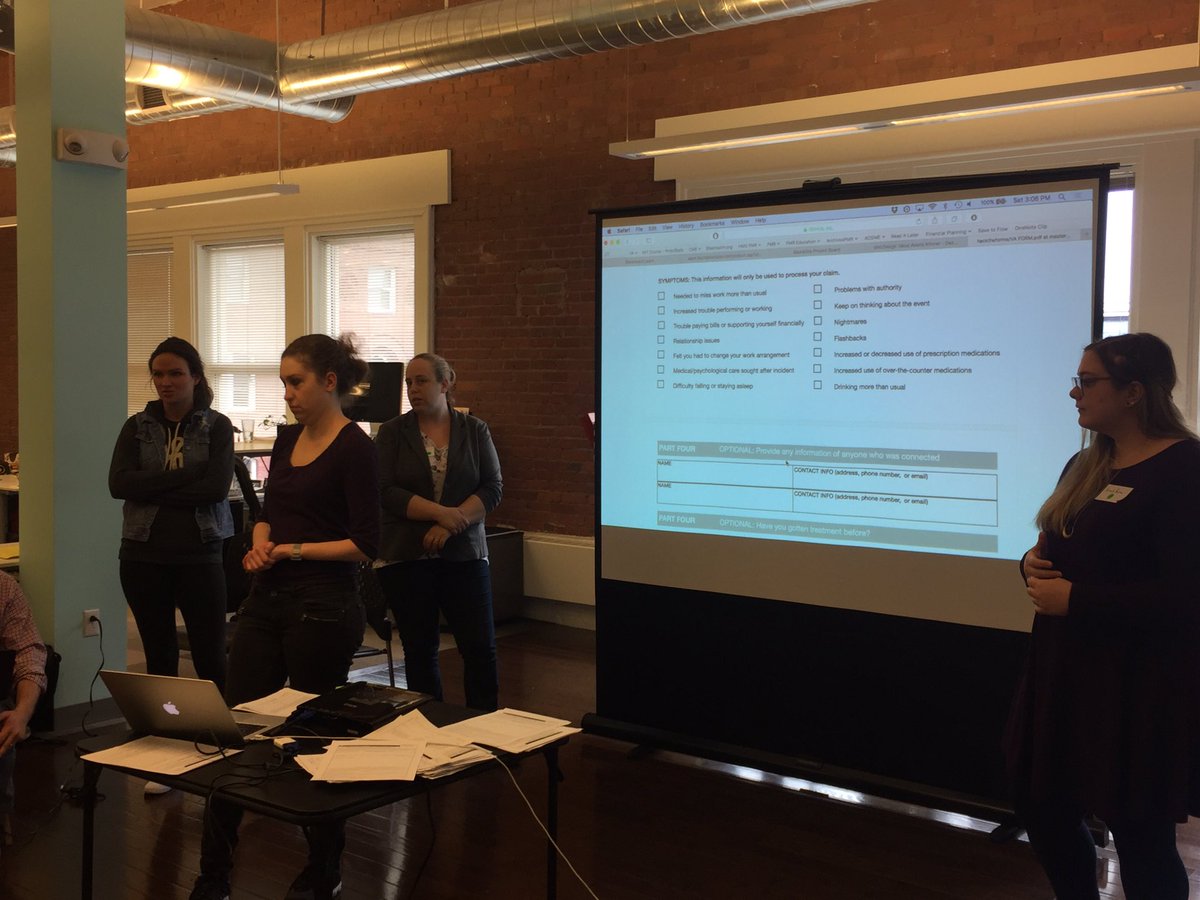SBhatnagarMD's tweet photo. Team1 present out for  #hacktheforms for #veterans @VAInnovation @VABostonHC  @MadPow #reducebarriers https://t.co/ZRUhIqDafE