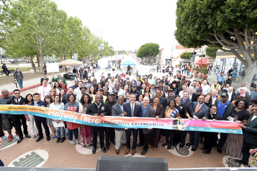 Great <a href="/metrolosangeles/">Metro Los Angeles</a> and <a href="/crenshawrail/">Crenshaw/LAX Rail</a> at Leimert Park Village where we eat, shop and play. #HalfwayThere