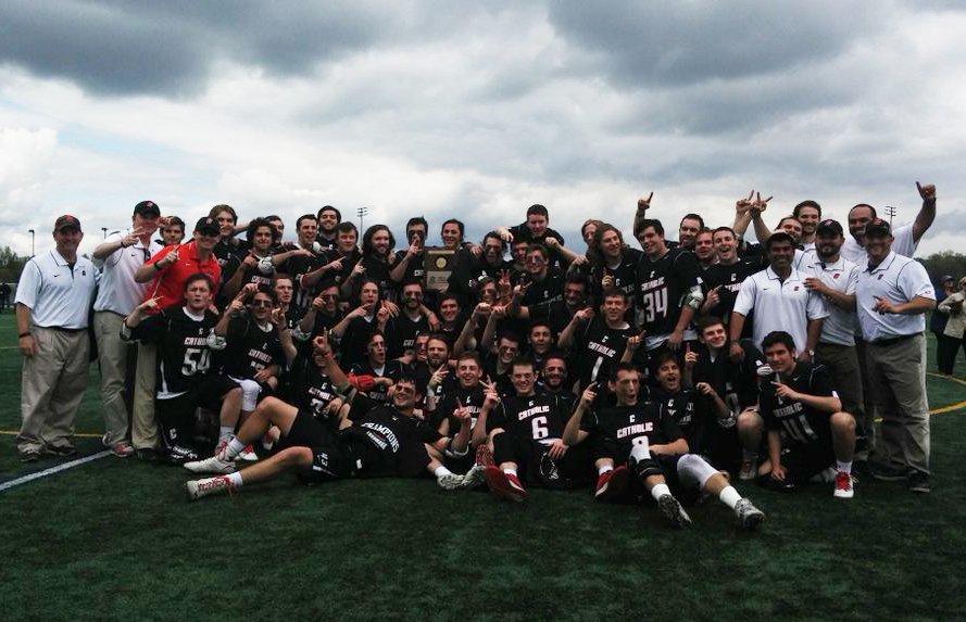 CatholicU_Cards's tweet photo. #Back2Back @CUA_Lax wins in OT with 3.1 seconds left to win the @LandmarkConf Championship, 13-12! https://t.co/6wJsR0SPps