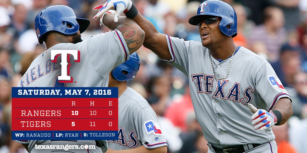 Rangers's tweet photo. FINAL: Rangers 10, Tigers 5. https://t.co/Xhek17sRL9