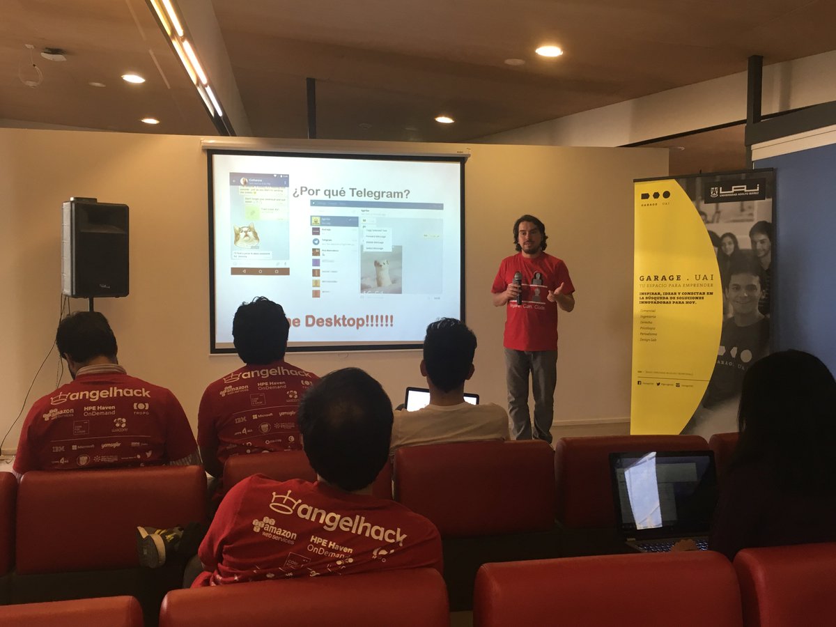 AngelHack's tweet photo. Our awesome AngelHack #Santiago ambassador teaching us all about #bots! #TheBotFather #AH9 https://t.co/2r3pOLwq7G