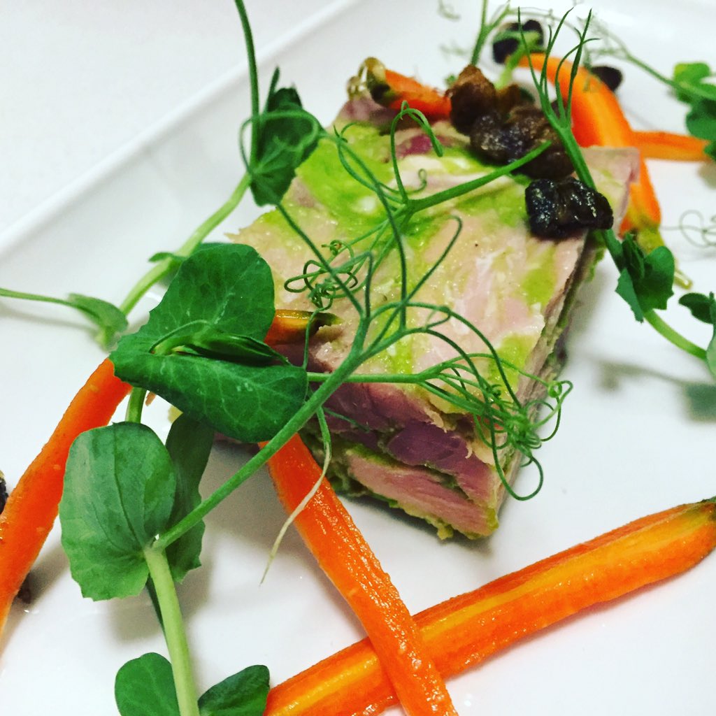 Coming soon..Smoked Ham Hock &amp; Pea Terrine, Pickled Carrot, Shallot Purée &amp; Fried Capers #NewMenu #EdinburghFestival