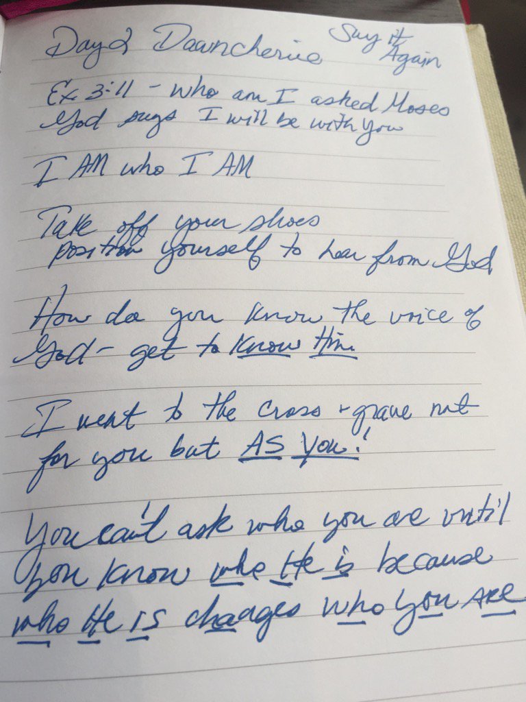 DanaHoebeke's tweet photo. #ColourConf #dawnchere #Day2 #notes #postion yourself to #hear from #God https://t.co/Y0REPs63qe