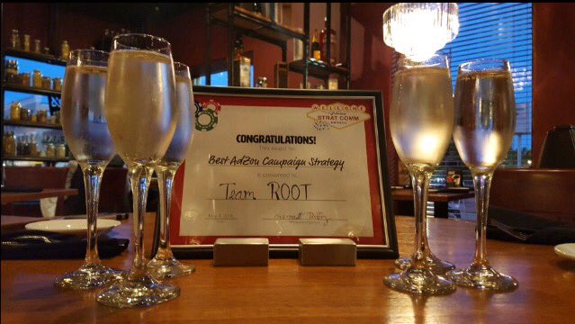 RootAdvertising's tweet photo. Hard work pays off! Team ROOT won "Best AdZou Campaign Strategy" this past Thursday at the Strat Comm awards! https://t.co/n54rJoRBqV