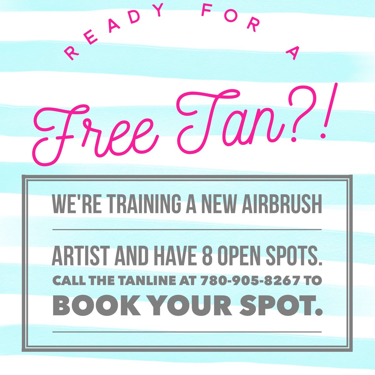 OTEdmonton's tweet image. Free airbrush tans on May 9, 1-6pm. Call now to book your spot. 780-905-8267 #free #yeg #yegbeauty #spraytan