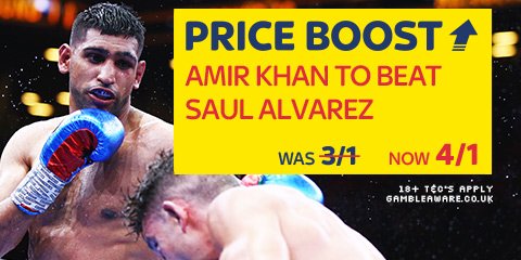 Not long left on our Boxing #PRICEBOOST, featuring Khan to beat Alvarez! Bet NOW &gt; bit.ly/1WhaMRE