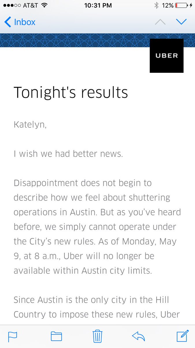 kk_casanova's tweet photo. It's a very sad day here in Austin. No more Uber and Lyft 💔 #Prop1ATX https://t.co/4CUliSjsRZ