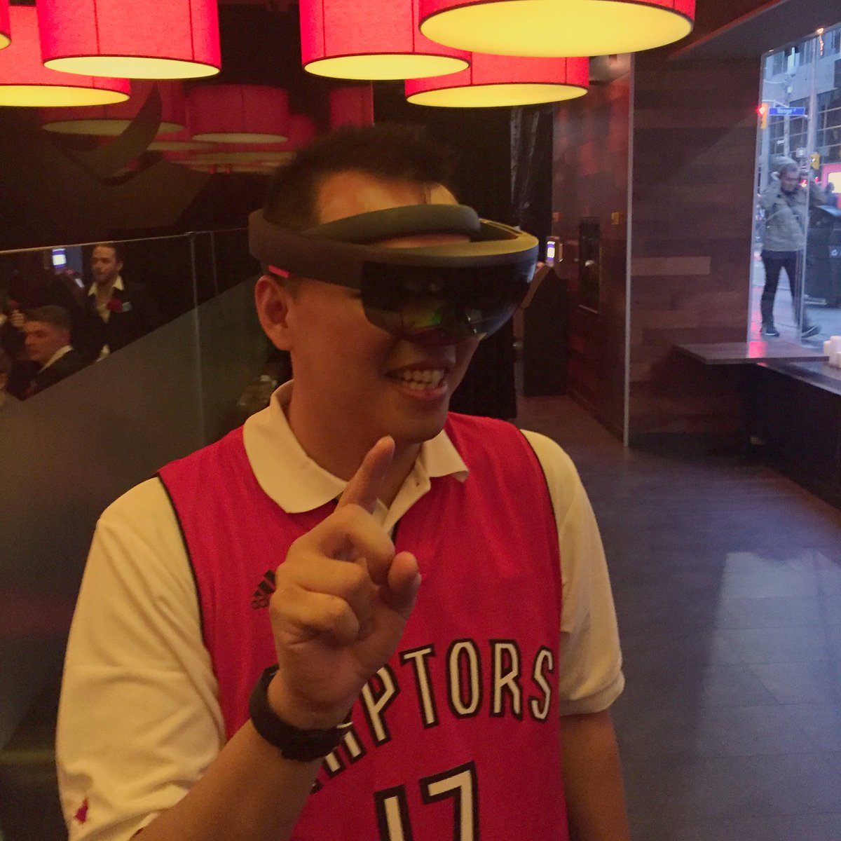 brucechau's tweet image. Finally got to try the #hololens #msossday Best way to celebrate the raps win #wethenorth