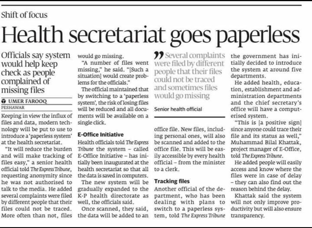 The News reported that Health secretariate goes paperless through E office