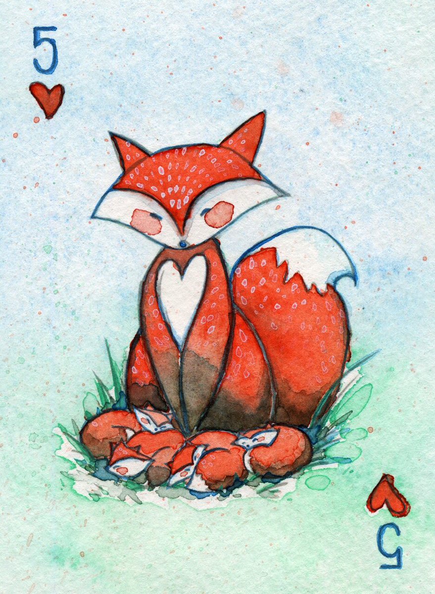 kendraminadeo's tweet photo. Now available on https://t.co/XJQ3fcTFmn! My limited edition #cardistry #fiveofhearts #fox print 💕 @HeroComplexArt https://t.co/8o90Ar5Xo4