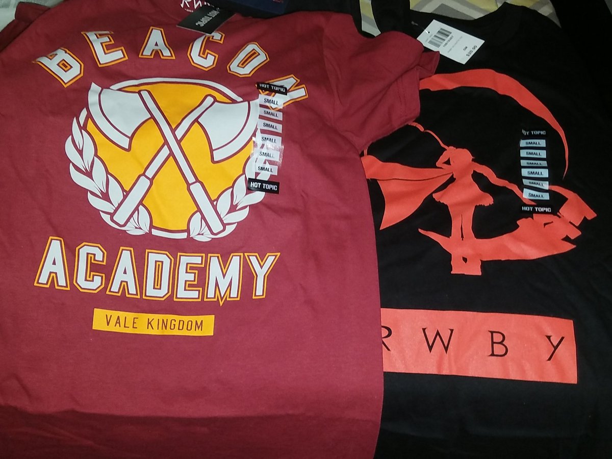 CoffeeAddict408's tweet photo. Got my #RWBYHotTopic shirts in! Happy birthday to me! @RoosterTeeth @HotTopic https://t.co/D8O2tkzWda