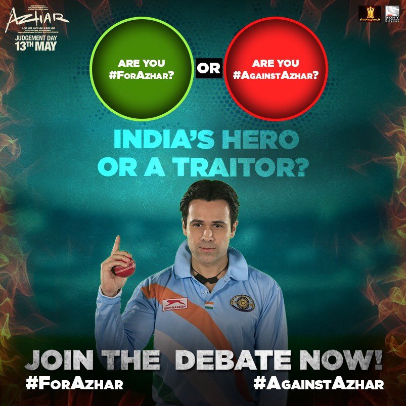 AzharTheFilm's tweet photo. Star cricketer or disgraced hero? Join the #ForAzhar or #AgainstAzhar debate now!
#Azhar https://t.co/xX7TILYIR5