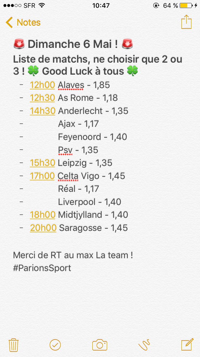 Pronos_FdjN1's tweet photo. Voici les pronos du jour ! 
Good Luck #ParionsSport https://t.co/fPIu86gNI6
