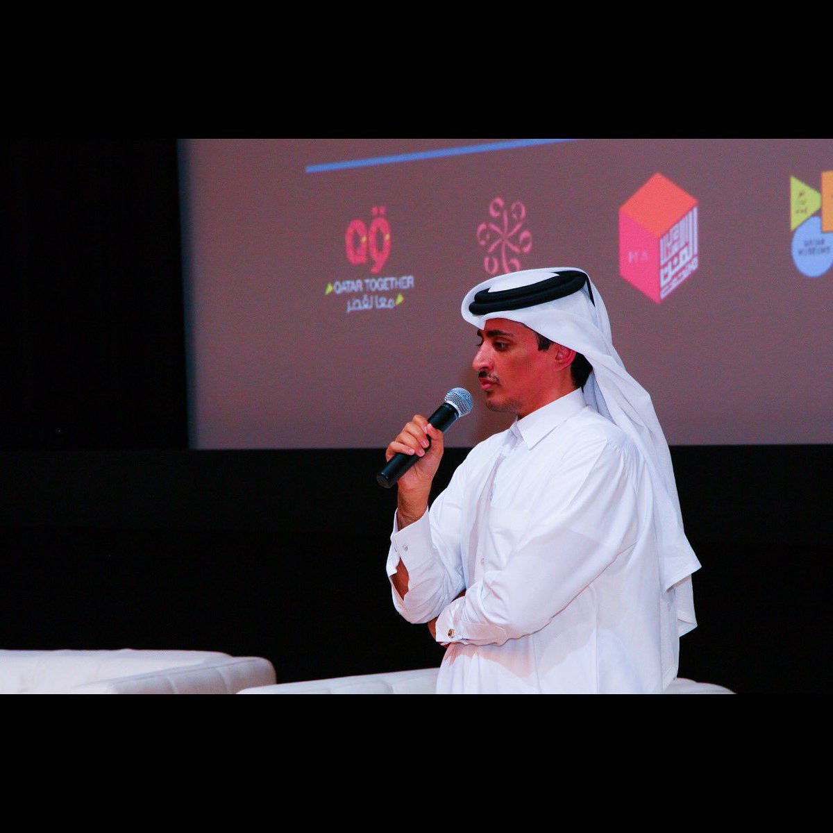 QATARtogether's tweet photo. ناصر النعمة و هو يلقي الكلمة التعريفية عن حملة #نحن_قادرات التي قمنا بتدشينها الأسبوع الماضي للتوعية بإنجازات المرأة https://t.co/ry2S3lXxbC