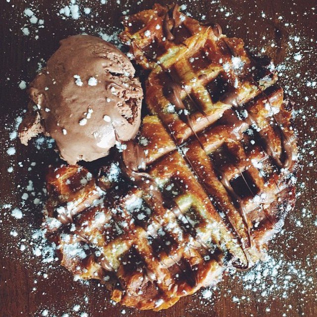 Waffle with Nutella &amp; ice cream is just what I need on a Monday morning