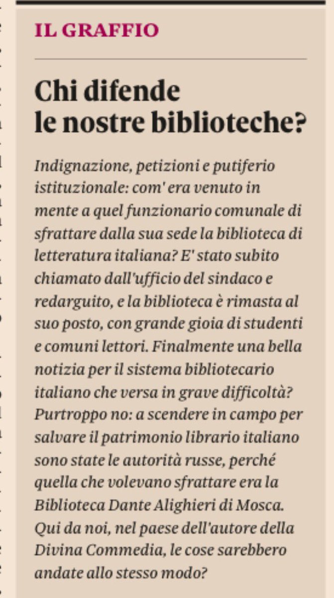 Chi difende le nostre biblioteche?

#IlGraffio Oggi su @24Domenica