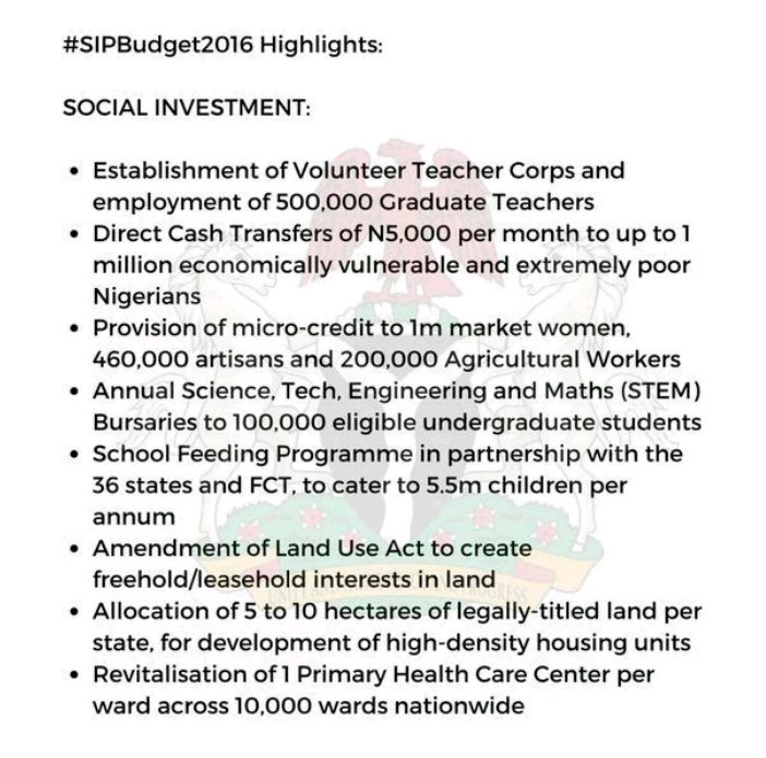 Abdul_A_Bello's tweet photo. #HIGHLIGHTS :The Strategic Implementation Plan for 2016 Budget as released by the FG 
#SIPBudget2016 https://t.co/TKBlamRyYk