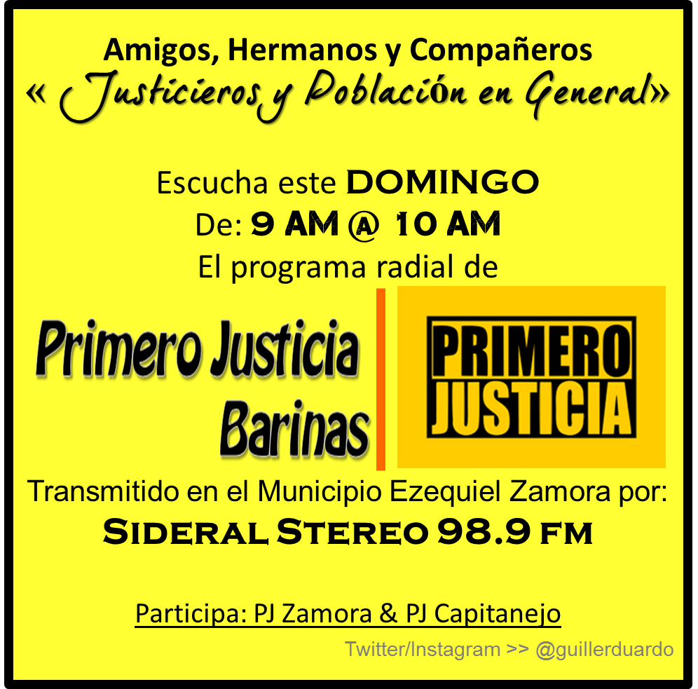 guillerduardo's tweet photo. #EjeAndinoBarines: 
Programa de radio de @PJ_Barinas >> Domingos, 9-10am por Sideral Stereo 98.9 fm > @AZUAJE_WILMER https://t.co/WSKJUB9EDL