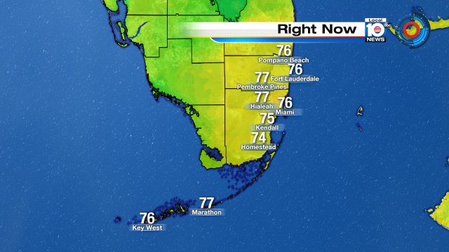 Warming up to the 70s this 9 o'clock hour with dry conditions continuing in South Florida! #FLwx https://t.co/KHQfMUIrlI