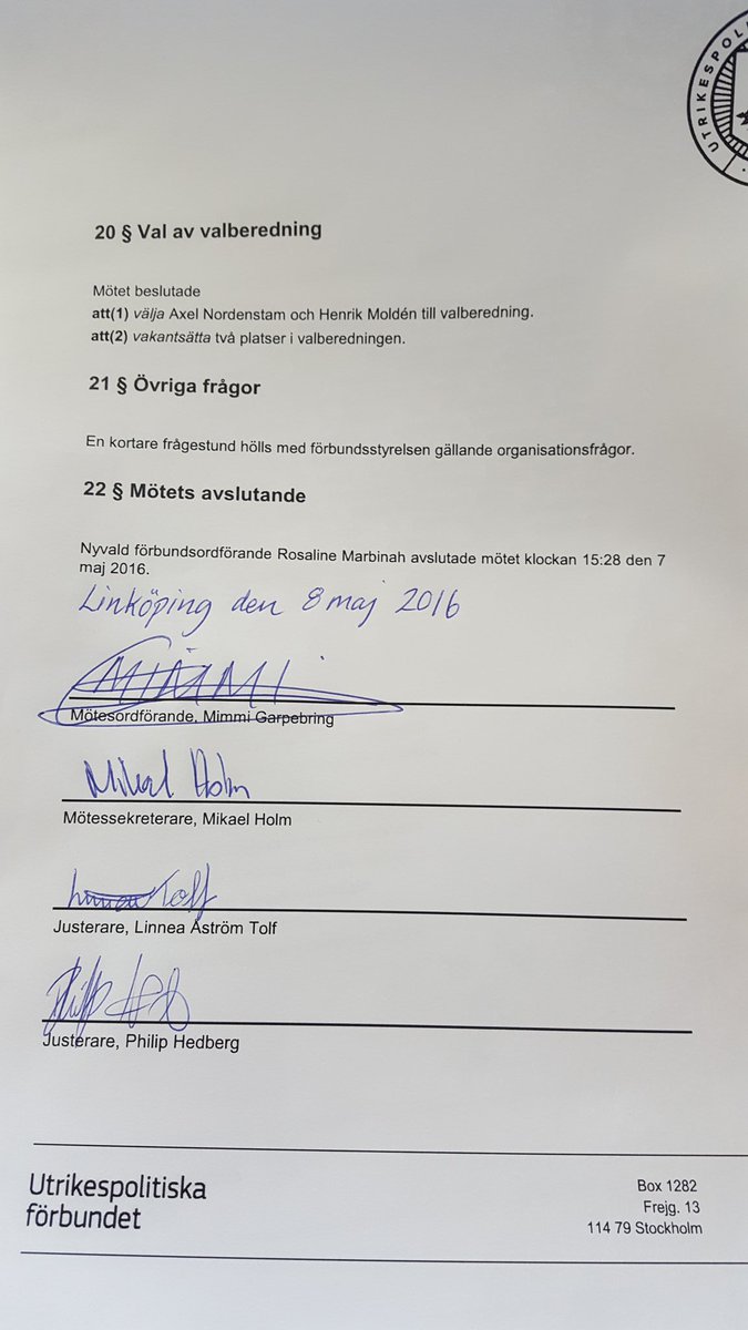 BrorHolm's tweet photo. Då var protokollet klart och underskrivet för denna gång! #ideellt #ufsval16 https://t.co/k89l7IgyuI