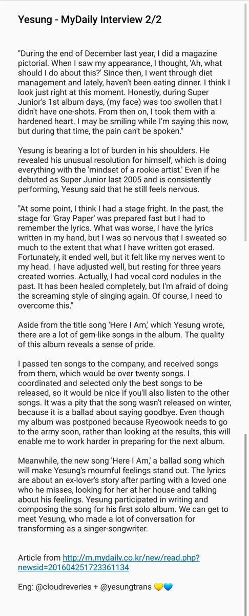 CLOUDSYESUNG_'s tweet photo. [cr : @yesungtrans + @cloudreveries 💛]
#Yesung - MyDaily Interview 💙 https://t.co/EHICKrvmxJ