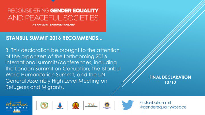 W_D_Summit's tweet photo. Final declaration of #IstanbulSummit2016

#genderequality4peace https://t.co/15VXczVOc6