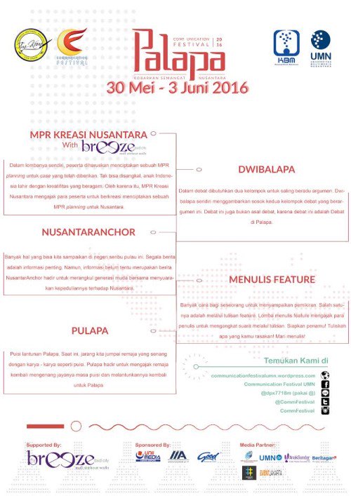 Hari terakhir pendaftaran lomba Anchor dan Debat! Pastikan tim kalian sudah terdaftar dlm lomba ini!  <a href="/CommFestival/">CommFestival UMN</a>