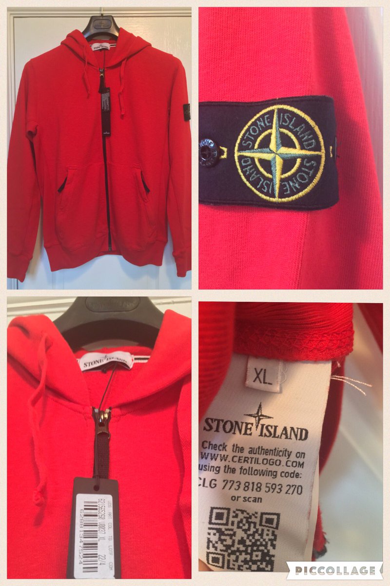 Stone Island zipped hoodie. Red. XL pit to pit 24". RRP £215. £140 delivered.