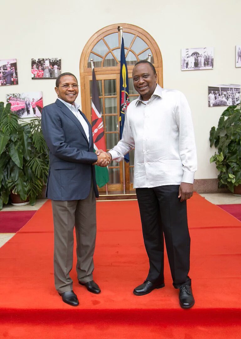jmkikwete's tweet photo. It was my pleasure to pay a courtesy call to President @UKenyatta earlier today, at his State House in Nairobi. https://t.co/J2MVNBxVon