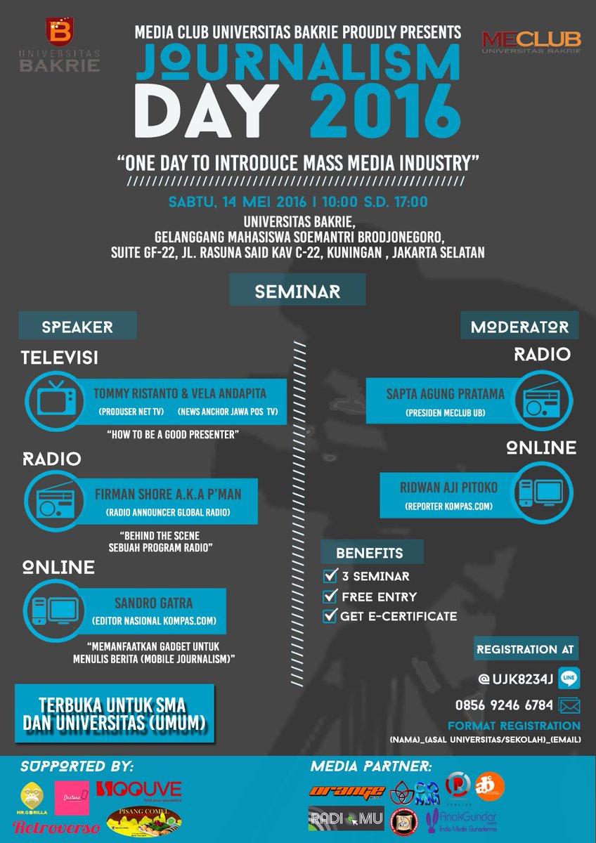 Journalism Day 2016 ini, mengangkat tema “One Day to Introduce Mass Media Industry”