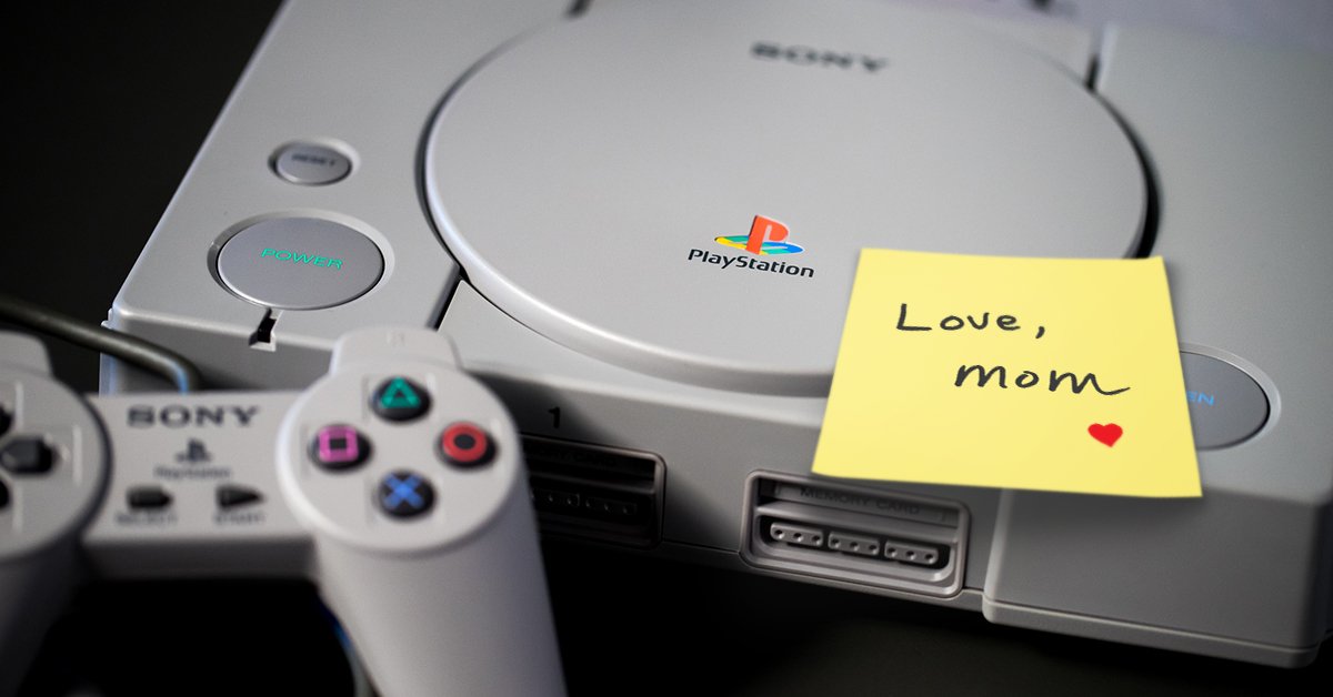 PlayStation's tweet image. Call your mom today. There's a good chance she got you your first PlayStation!