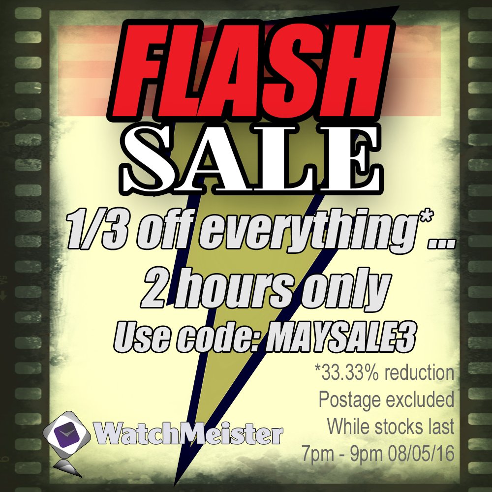 WatchMeisterUK's tweet photo. #flashsale Save 3rd off all stock items with code MAYSALE3 - 2 hours only #WatchMeister https://t.co/MbSwsXldpF https://t.co/hVCUdkBgar