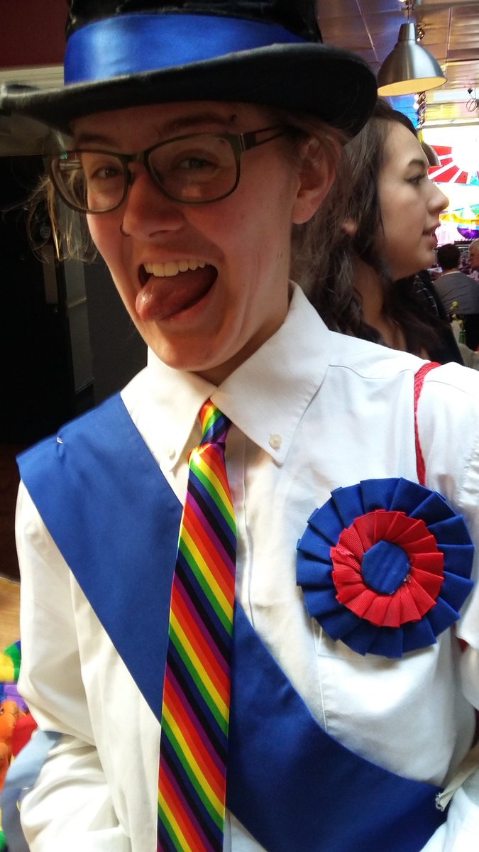 Jaz looking GREAT in kit AND with their new tie bought at <a href="/ExeterPride/">Exeter Pride</a> <a href="/UKPrideRT/">UK Pride RT</a> #morrisdancers #greatwesternmorris