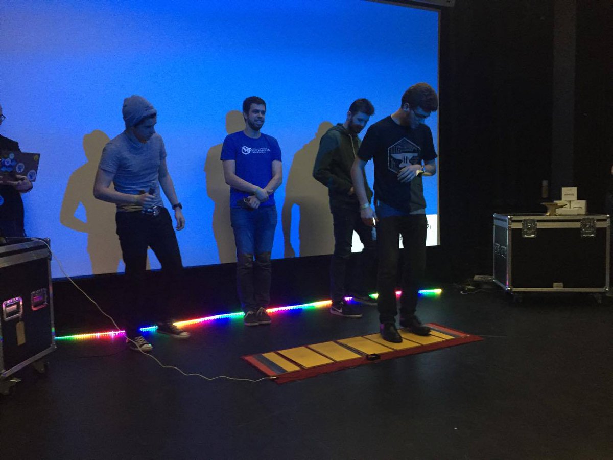 MLHacks's tweet photo. A step-activated piano, built from scraps at #AnvilHack #AnvilHackII https://t.co/hIQl7d8FlJ