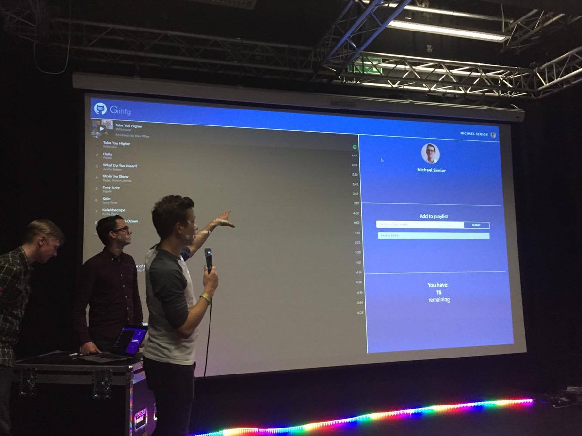 MLHacks's tweet photo. Gitify rewards the number of commits you push to @github at a hackathon with music requests! #AnvilHack #AnvilHackII https://t.co/kiOWGGQdcc